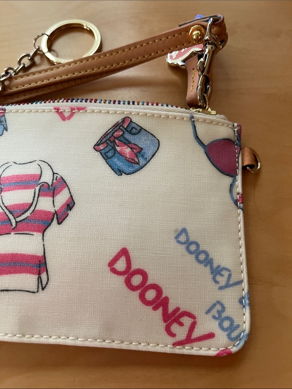 Dooney & Bourke Cream Wallet with Pink and Blue Motif and Heart Charm - Picture 11 of 11